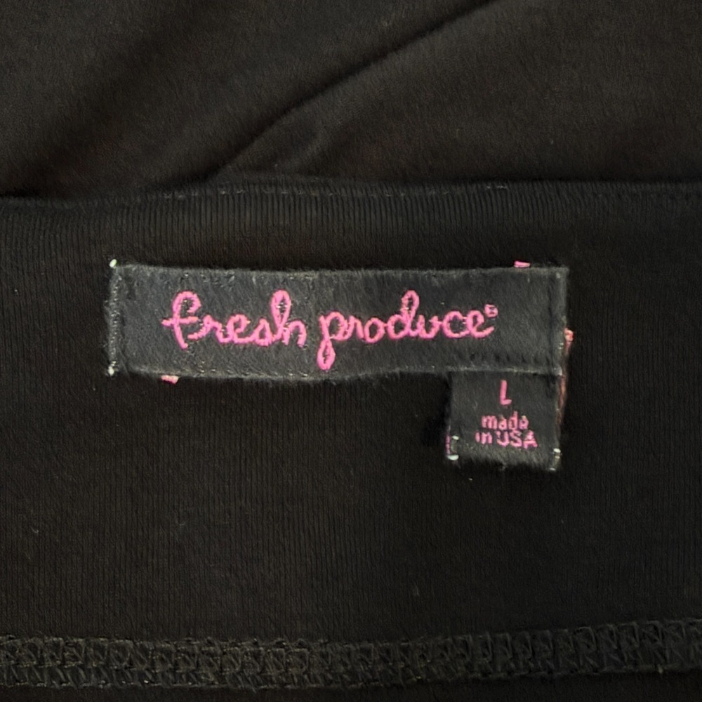Fresh Produce Women's Black Faux Wrap Dress Size L USA Ruched Stretch Minimalist - Picture 6 of 7